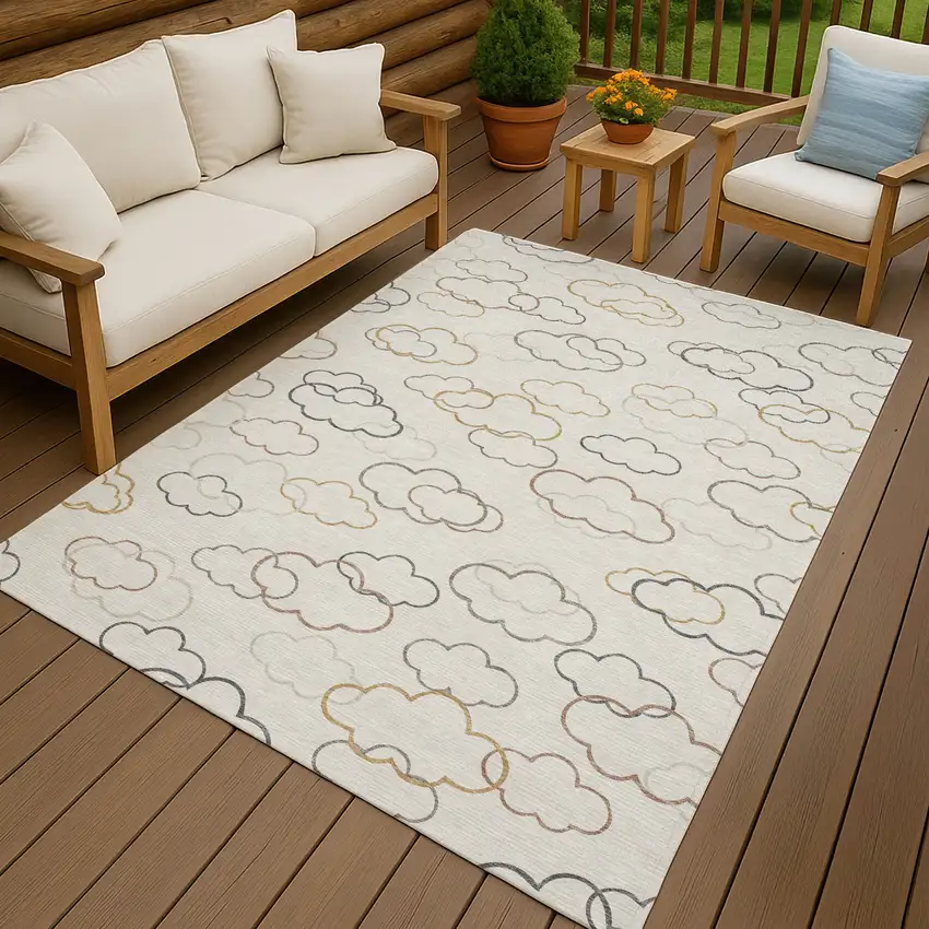 Linen And Wheat Abstract Washable Indoor Outdoor Area Rug Photo 7