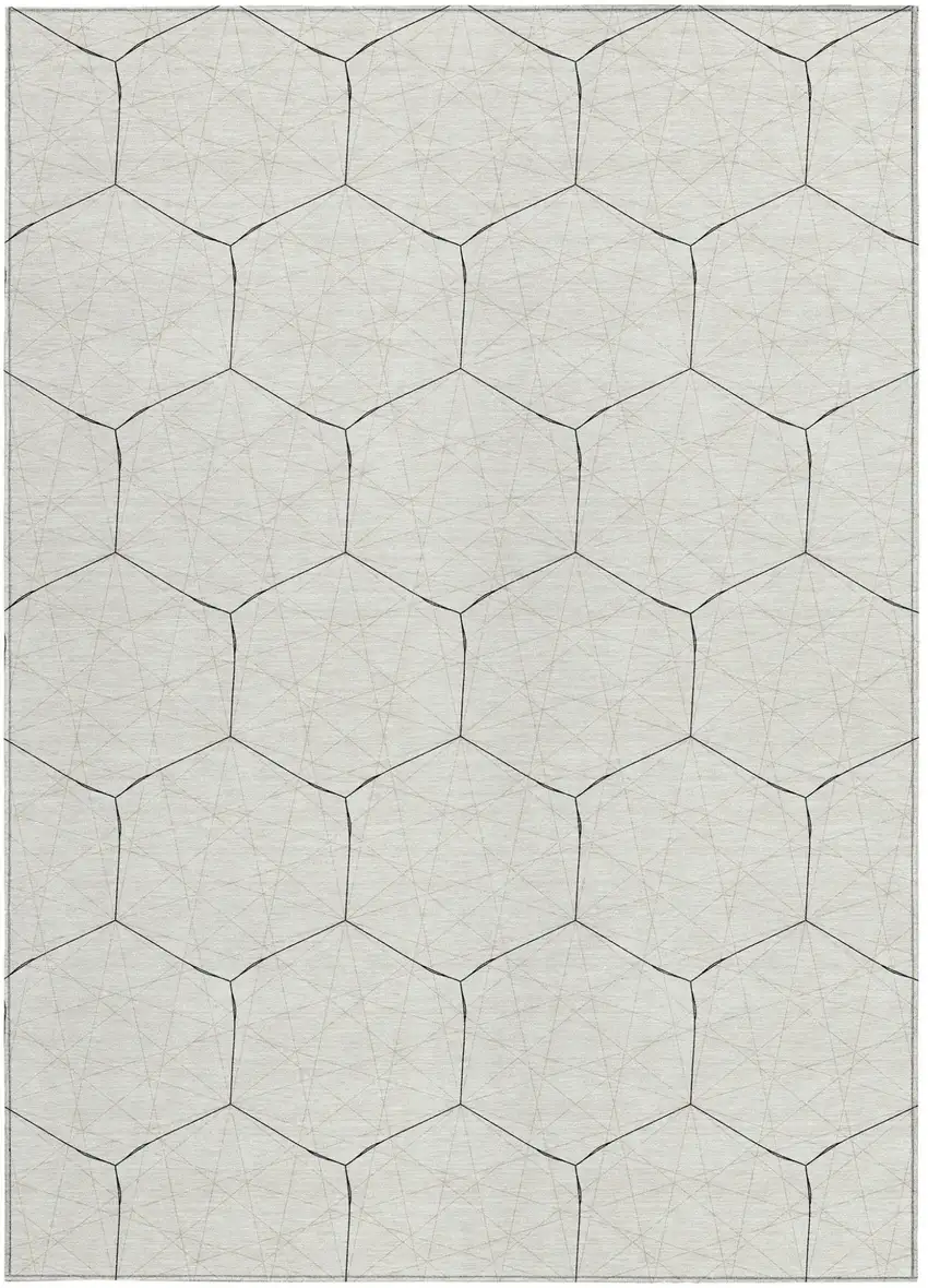 Linen Beige And Black Geometric Washable Indoor Outdoor Area Rug Photo 6