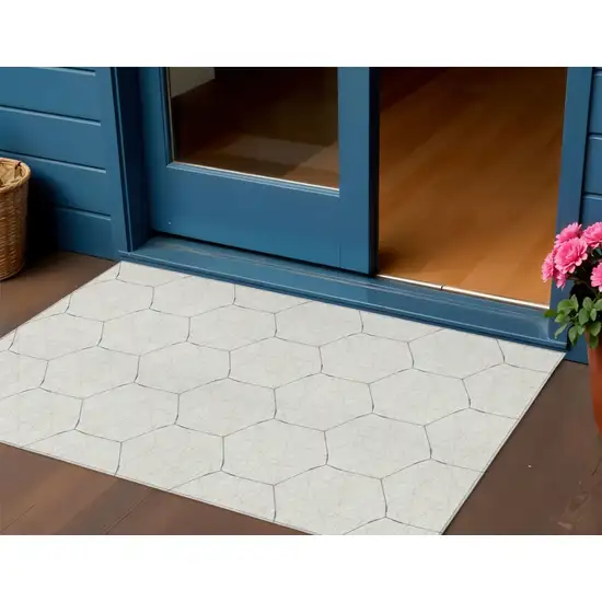 Linen Beige And Black Geometric Washable Indoor Outdoor Area Rug Photo 1
