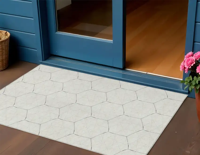 Linen Beige And Black Geometric Washable Indoor Outdoor Area Rug Photo 1