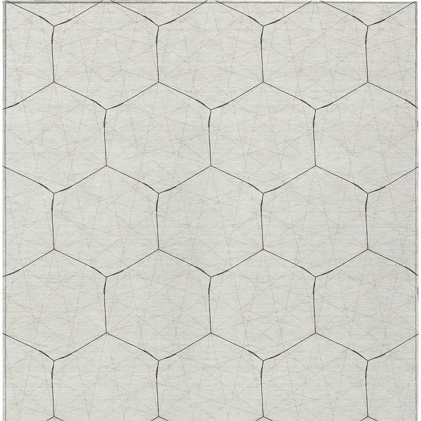 Linen Beige And Black Geometric Washable Indoor Outdoor Area Rug Photo 5