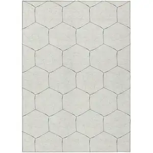 Photo of Linen Beige And Black Geometric Washable Indoor Outdoor Area Rug