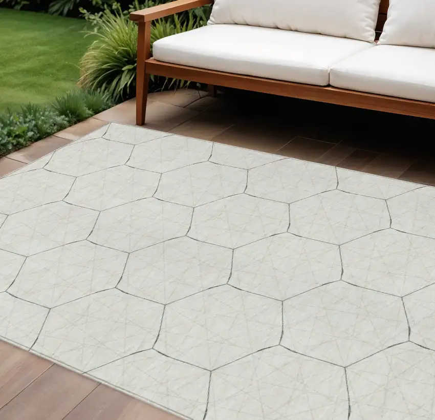 Linen Beige And Black Geometric Washable Indoor Outdoor Area Rug Photo 1