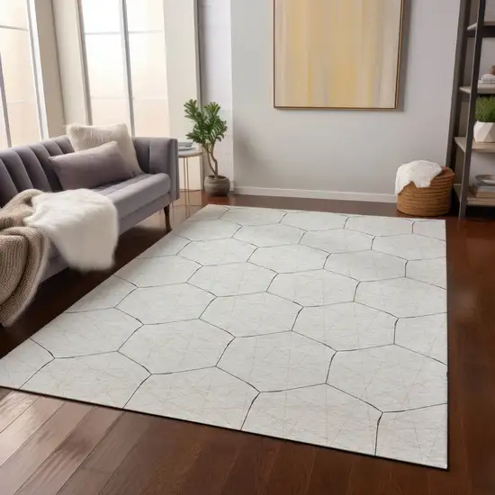 Linen Beige And Black Geometric Washable Indoor Outdoor Area Rug Photo 8