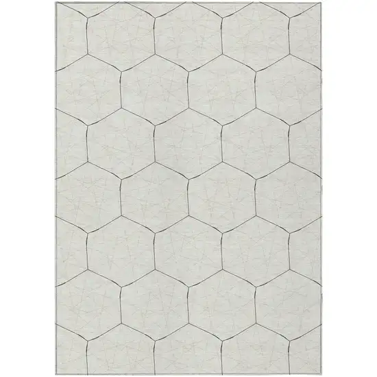 Linen Beige And Black Geometric Washable Indoor Outdoor Area Rug Photo 2