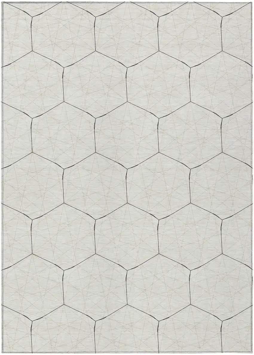 Linen Beige And Black Geometric Washable Indoor Outdoor Area Rug Photo 2