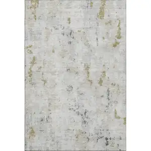 Photo of Linen Beige And Gray Abstract Washable Area Rug With UV Protection