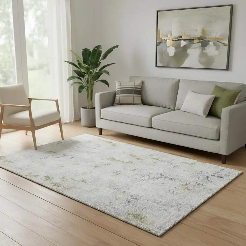 Linen Beige And Gray Abstract Washable Area Rug With UV Protection Photo 2