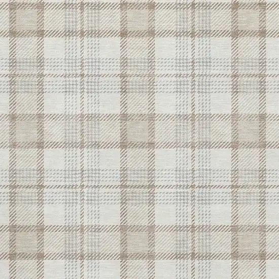 Linen Beige And Gray Plaid Washable Area Rug With UV Protection Photo 2