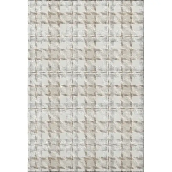 Linen Beige And Gray Plaid Washable Area Rug With UV Protection Photo 3