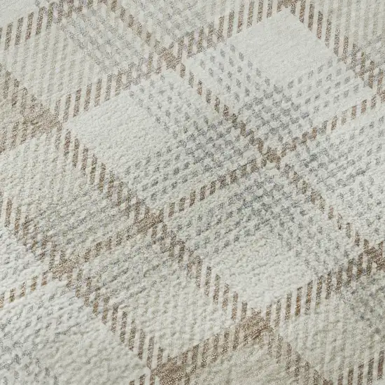 Linen Beige And Gray Plaid Washable Area Rug With UV Protection Photo 9
