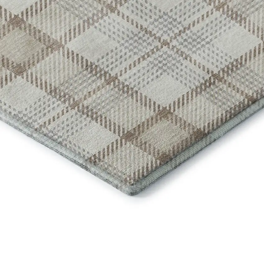 Linen Beige And Gray Plaid Washable Area Rug With UV Protection Photo 7