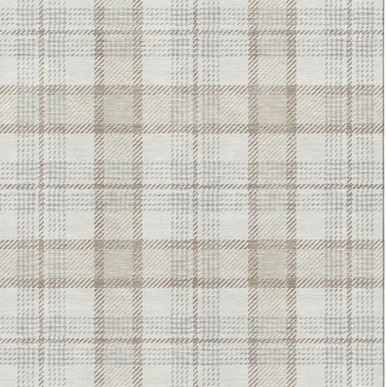 Linen Beige And Gray Plaid Washable Area Rug With UV Protection Photo 2