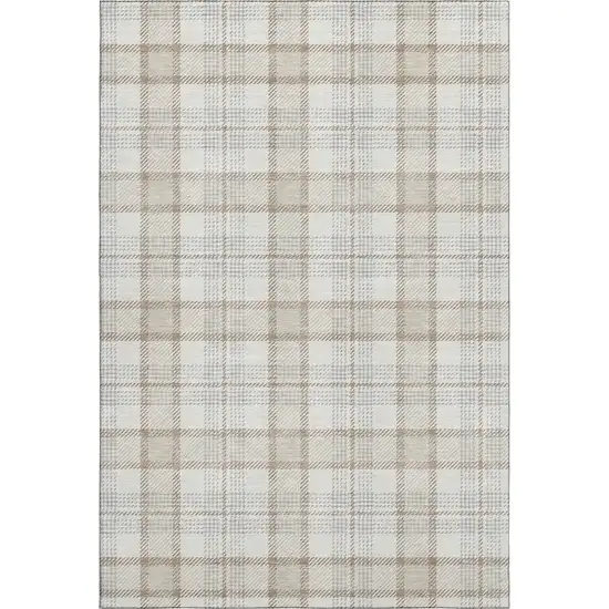 Linen Beige And Gray Plaid Washable Area Rug With UV Protection Photo 1