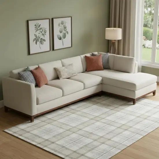 Linen Beige And Gray Plaid Washable Area Rug With UV Protection Photo 2