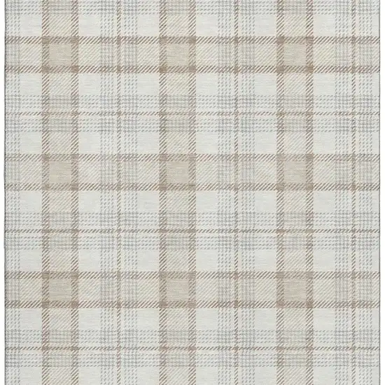 Linen Beige And Gray Plaid Washable Area Rug With UV Protection Photo 3