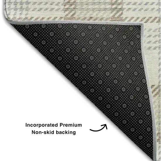 Linen Beige And Gray Plaid Washable Area Rug With UV Protection Photo 6