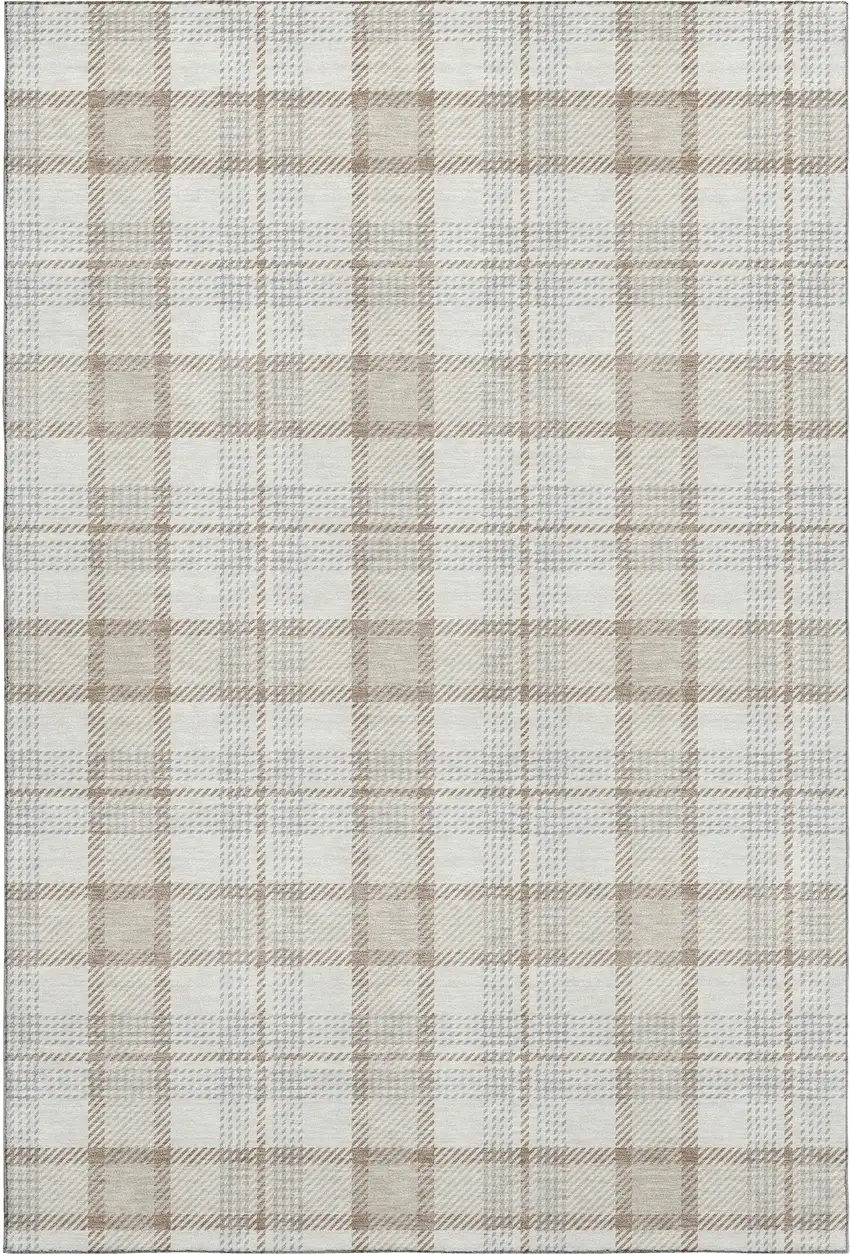 Linen Beige And Gray Plaid Washable Area Rug With UV Protection Photo 1