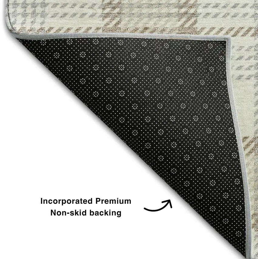 Linen Beige And Gray Plaid Washable Area Rug With UV Protection Photo 6