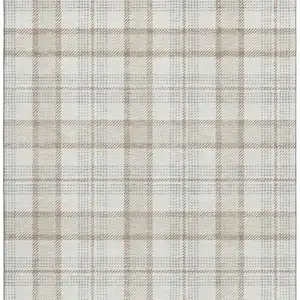 Photo of Linen Beige And Gray Plaid Washable Area Rug With UV Protection