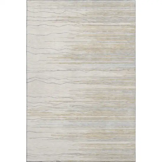 Linen Beige And Ivory Striped Washable Area Rug With UV Protection Photo 1