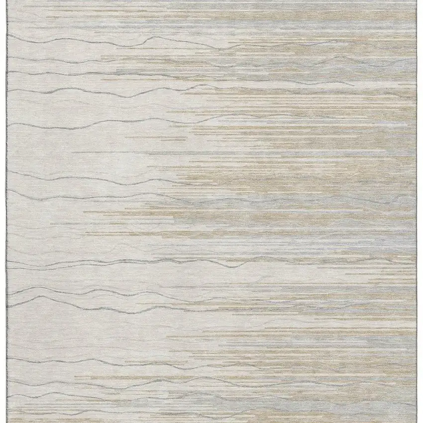 Linen Beige And Ivory Striped Washable Area Rug With UV Protection Photo 2