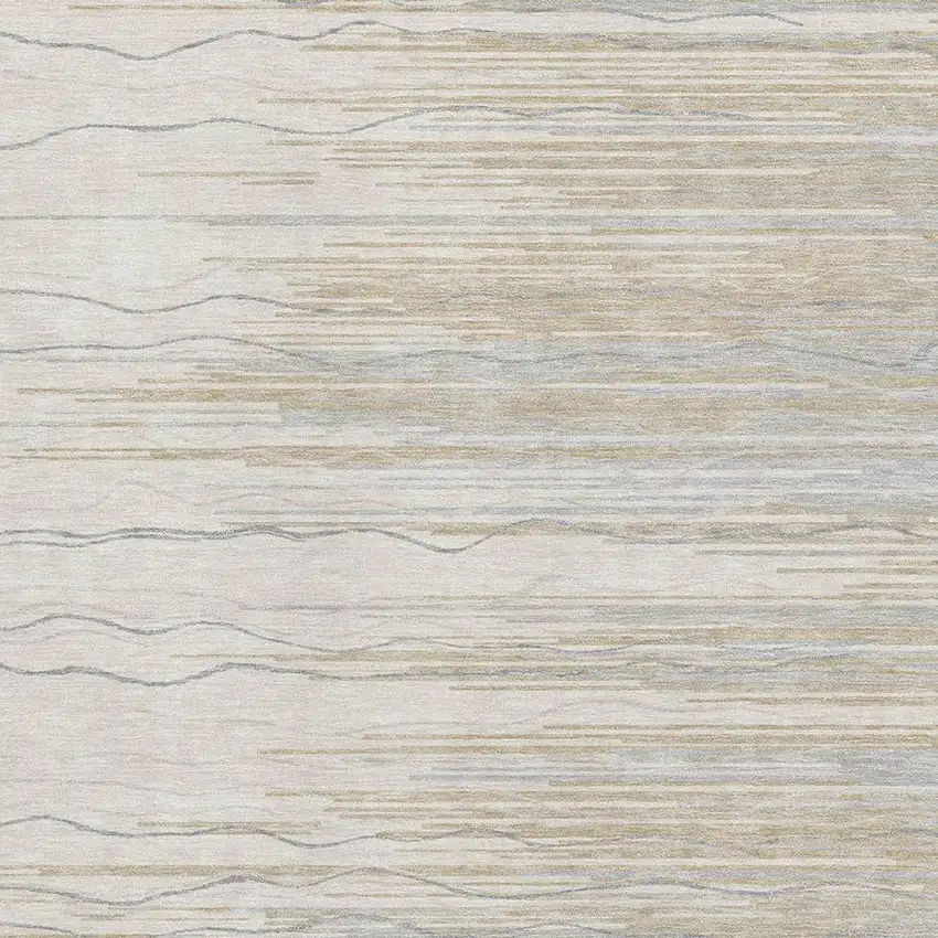 Linen Beige And Ivory Striped Washable Area Rug With UV Protection Photo 2