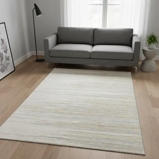 Linen Beige And Ivory Striped Washable Area Rug With UV Protection Photo 2