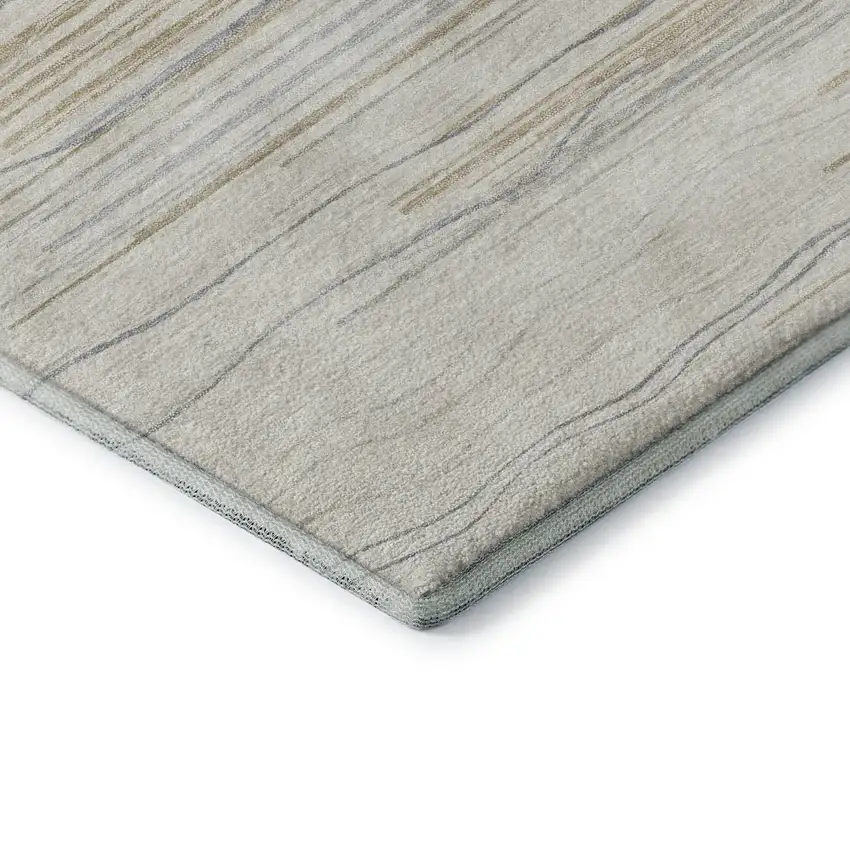 Linen Beige And Ivory Striped Washable Area Rug With UV Protection Photo 7