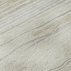 Photo of Linen Beige And Ivory Striped Washable Area Rug With UV Protection