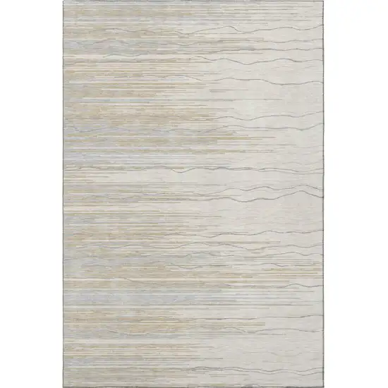 Linen Beige And Ivory Striped Washable Area Rug With UV Protection Photo 3