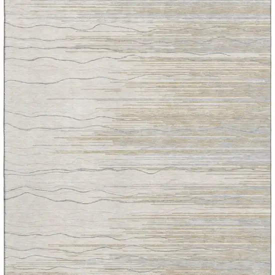 Linen Beige And Ivory Striped Washable Area Rug With UV Protection Photo 2