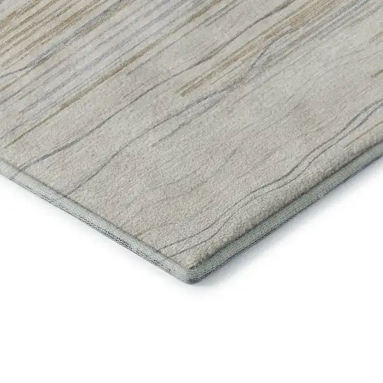 Linen Beige And Ivory Striped Washable Area Rug With UV Protection Photo 7