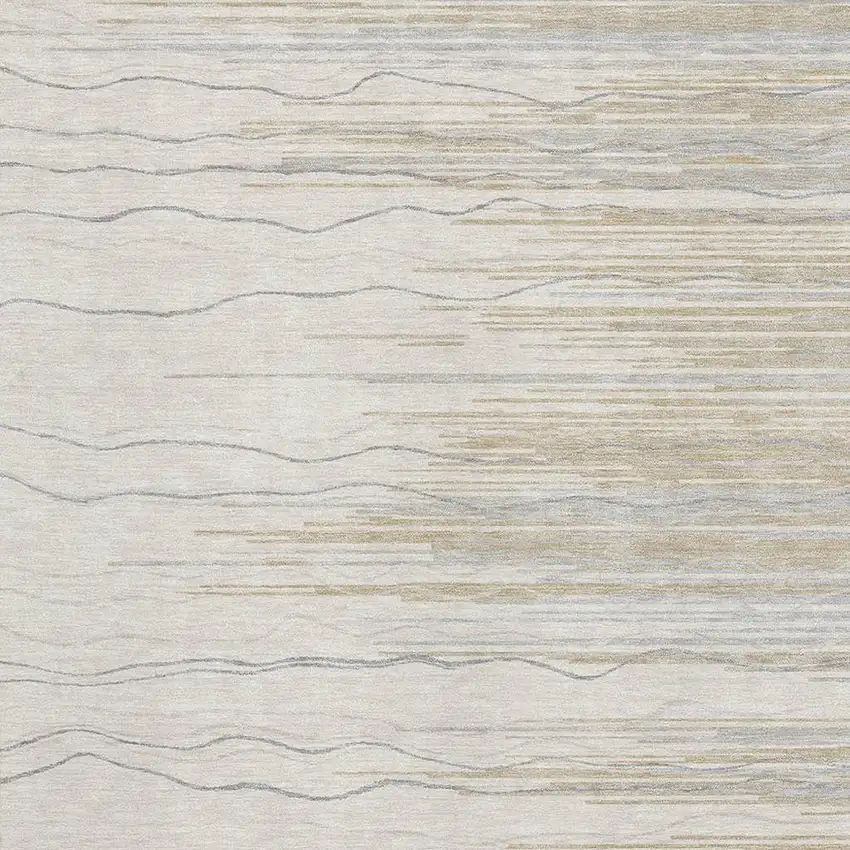 Linen Beige And Ivory Striped Washable Area Rug With UV Protection Photo 2