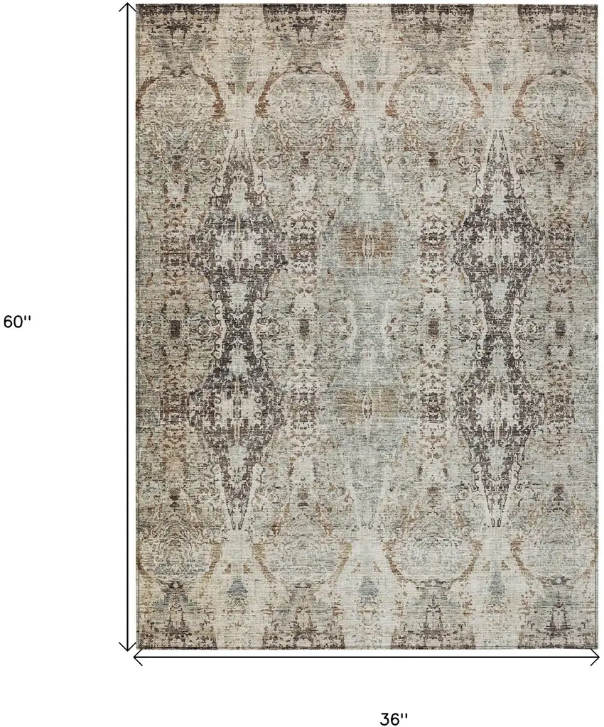 Linen Black And Brown Floral Washable Indoor Outdoor Area Rug Photo 3