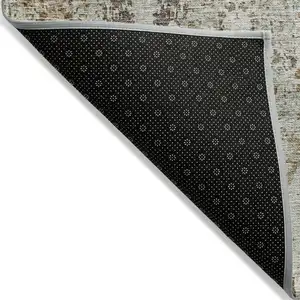 Photo of Linen Black And Brown Floral Washable Indoor Outdoor Area Rug