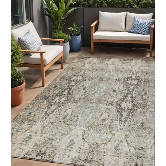 Linen Black And Brown Floral Washable Indoor Outdoor Area Rug Photo 1
