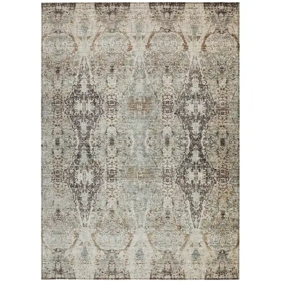 Linen Black And Brown Floral Washable Indoor Outdoor Area Rug Photo 6