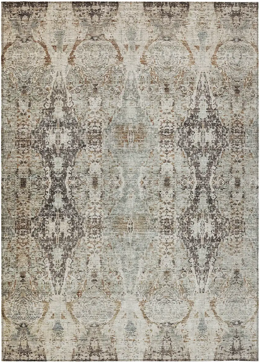 Linen Black And Brown Floral Washable Indoor Outdoor Area Rug Photo 2