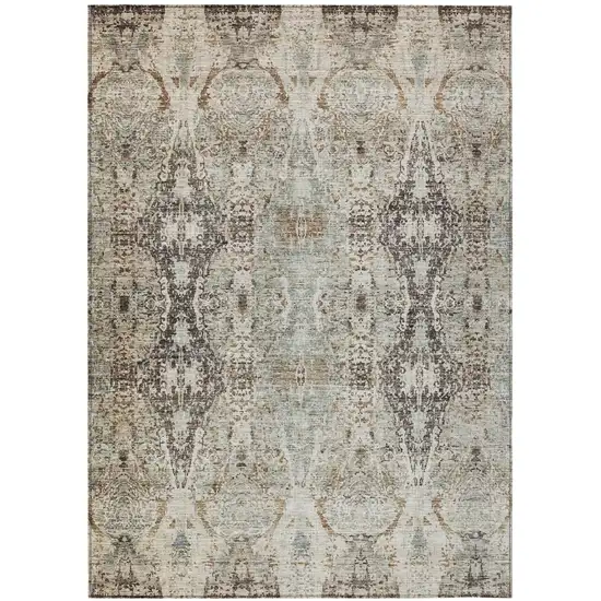 Linen Black And Brown Floral Washable Indoor Outdoor Area Rug Photo 2
