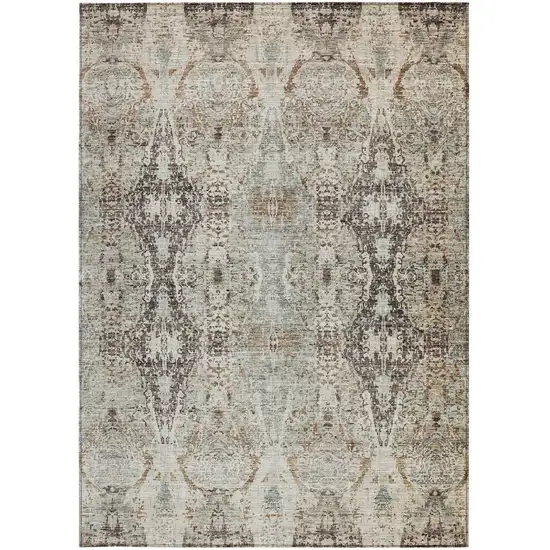 Linen Black And Brown Floral Washable Indoor Outdoor Area Rug Photo 7