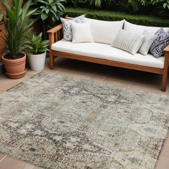 Linen Black And Brown Floral Washable Indoor Outdoor Area Rug Photo 1