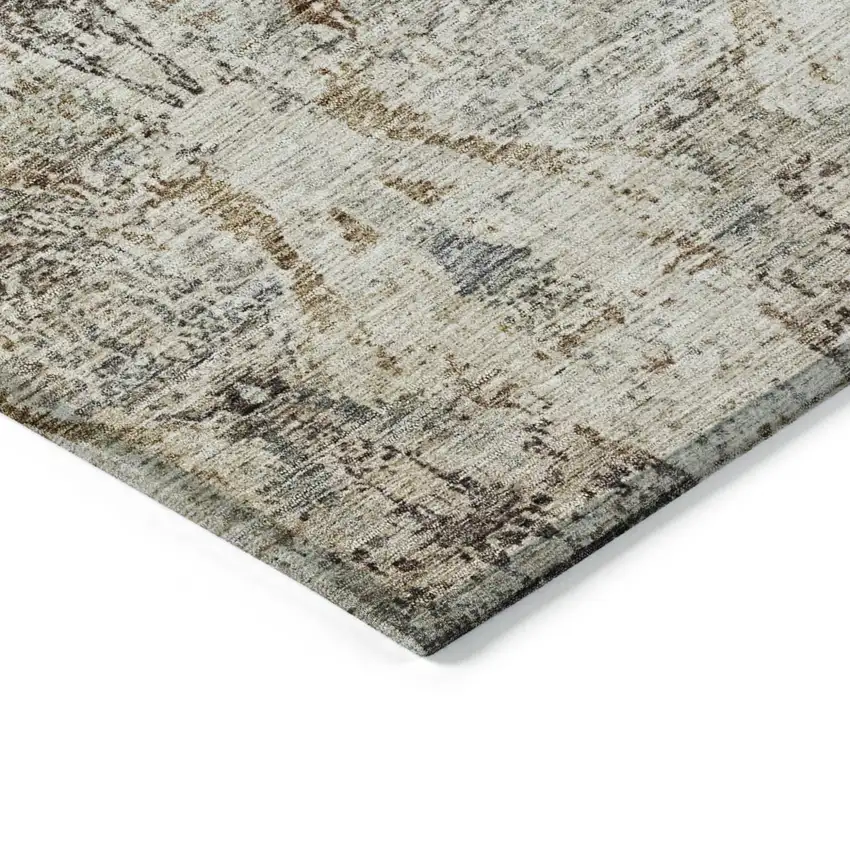 Linen Black And Brown Floral Washable Indoor Outdoor Area Rug Photo 4