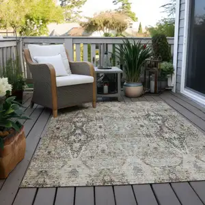 Photo of Linen Black And Brown Floral Washable Indoor Outdoor Area Rug