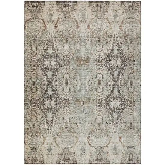 Linen Black And Brown Floral Washable Indoor Outdoor Area Rug Photo 2