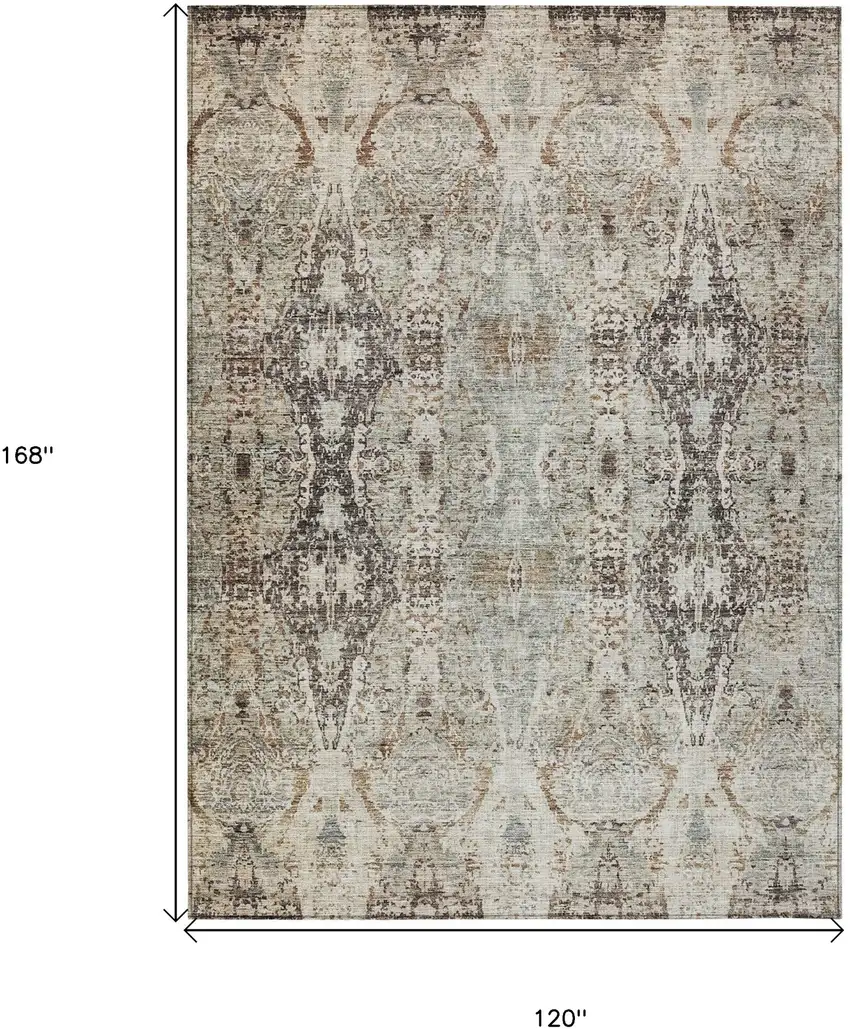 Linen Black And Brown Floral Washable Indoor Outdoor Area Rug Photo 3