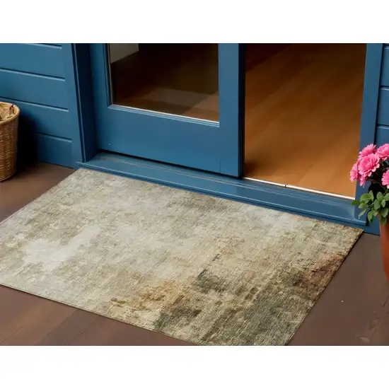 Linen Black And Copper Abstract Washable Indoor Outdoor Area Rug Photo 1