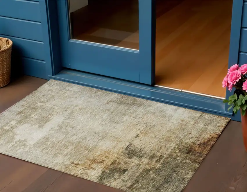 Linen Black And Copper Abstract Washable Indoor Outdoor Area Rug Photo 1