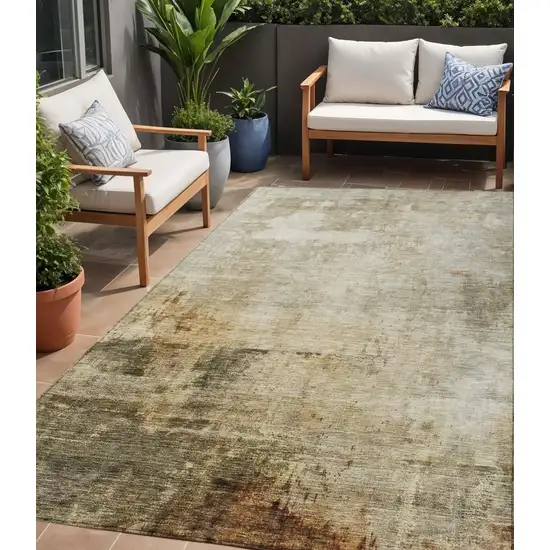 Linen Black And Copper Abstract Washable Indoor Outdoor Area Rug Photo 1