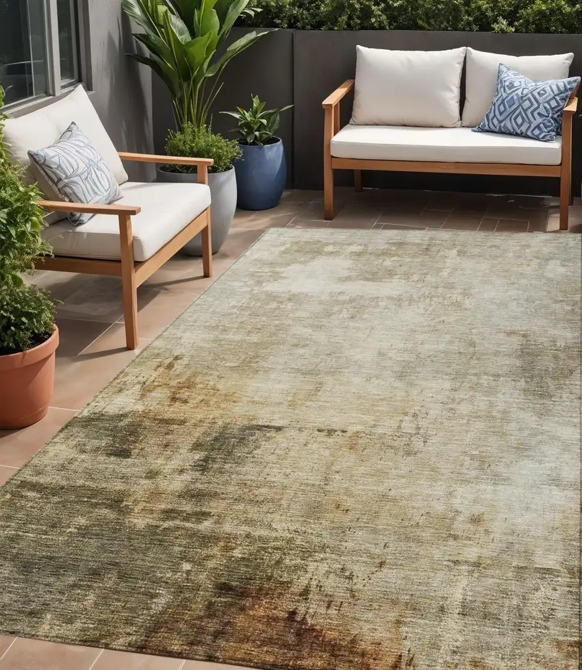 Linen Black And Copper Abstract Washable Indoor Outdoor Area Rug Photo 1
